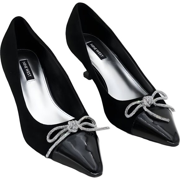 Nine West Wendon Brida Bow Kitten Heel Pumps Black Suede Women's US 9M - Picture 1 of 6